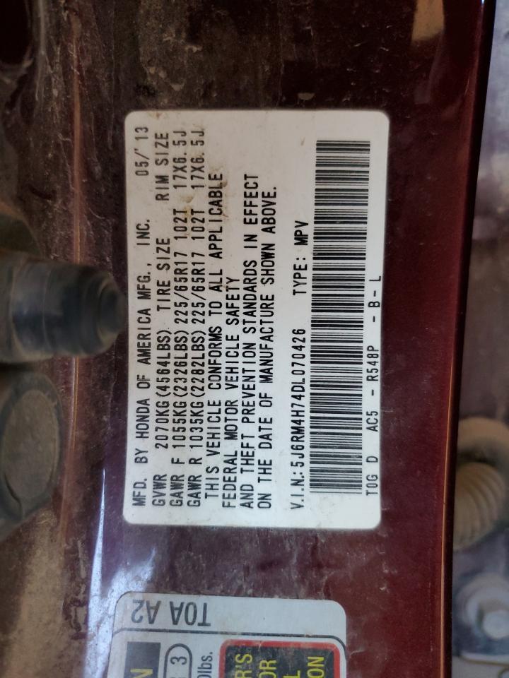 2013 Honda Cr-V Exl VIN: 5J6RM4H74DL070426 Lot: 87122255