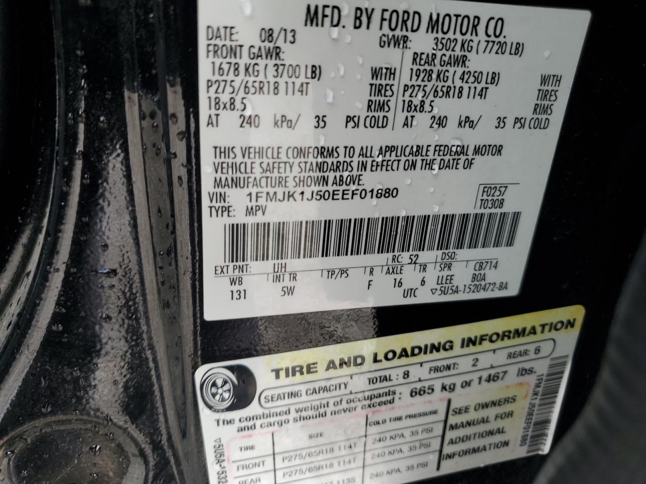 2014 Ford Expedition El Xlt VIN: 1FMJK1J50EEF01880 Lot: 85555275