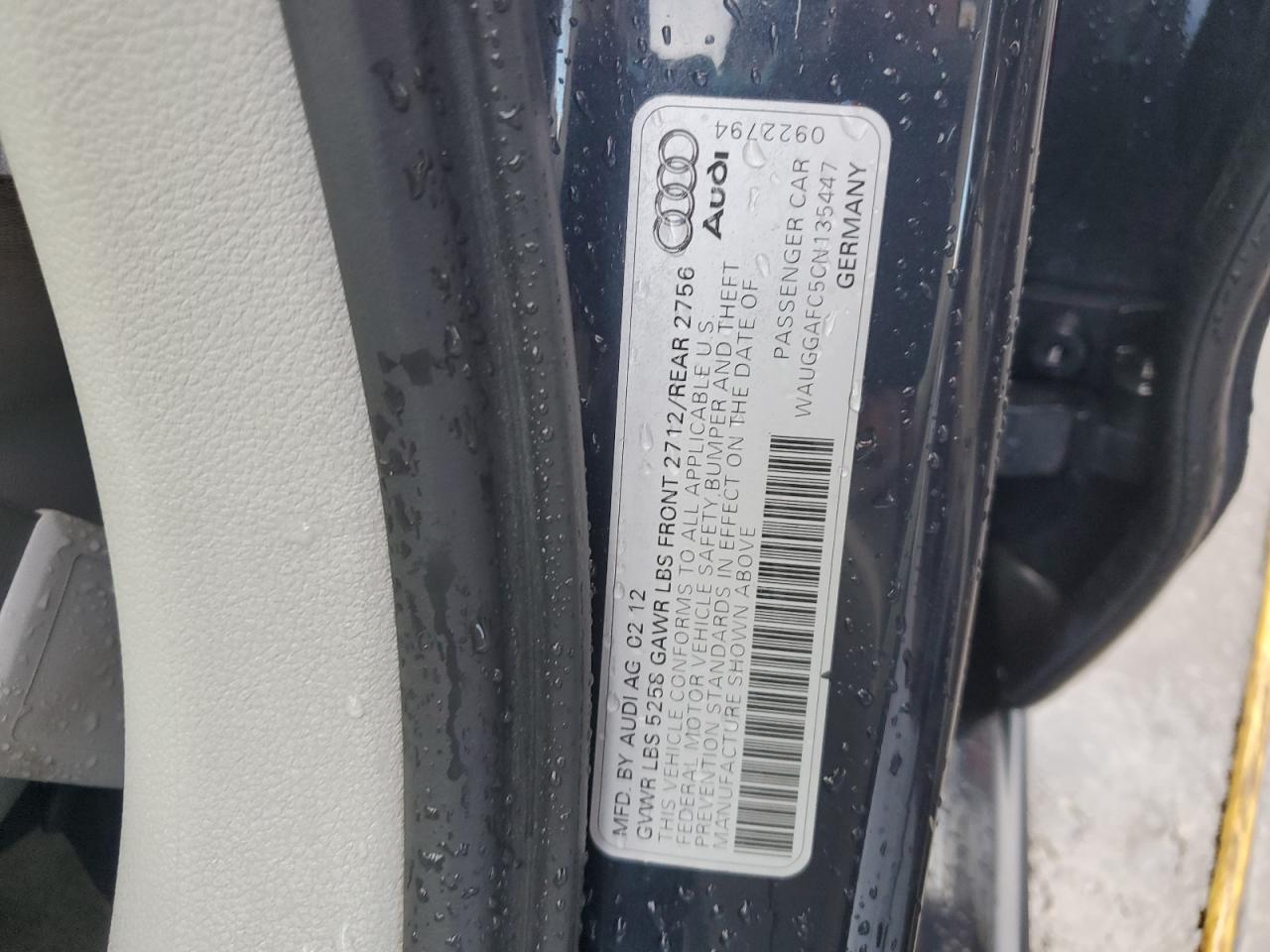 2012 Audi A6 Premium Plus VIN: WAUGGAFC5CN135447 Lot: 82295485