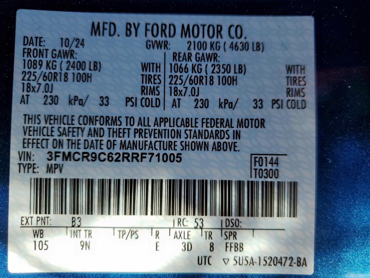 2024 Ford Bronco Sport Outer Banks VIN: 3FMCR9C62RRF71005 Lot: 90627825