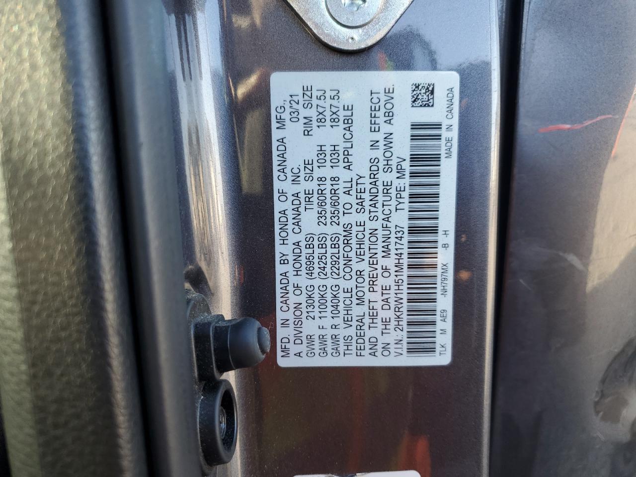 2021 Honda Cr-V Ex VIN: 2HKRW1H51MH417437 Lot: 82661235