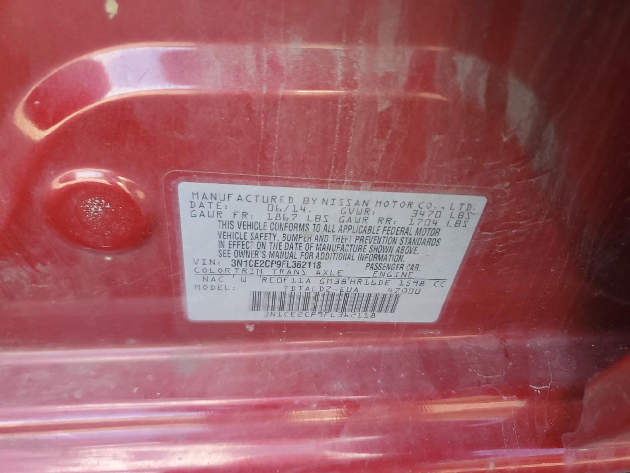 2014 Nissan Versa Note S VIN: 3N1CE2CP9FL362118 Lot: 85910245