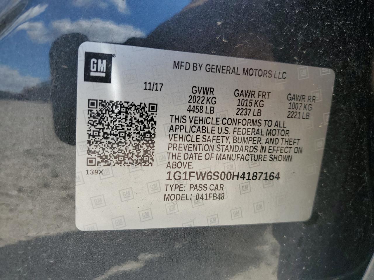 2017 Chevrolet Bolt Ev Lt VIN: 1G1FW6S00H4187164 Lot: 86273935
