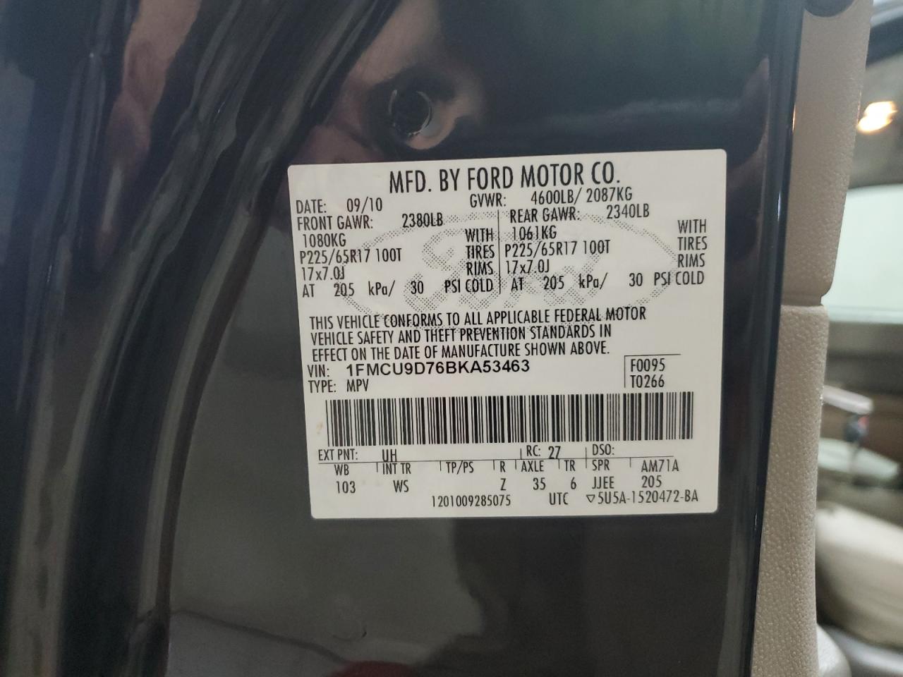 2011 Ford Escape Xlt VIN: 1FMCU9D76BKA53463 Lot: 85577925