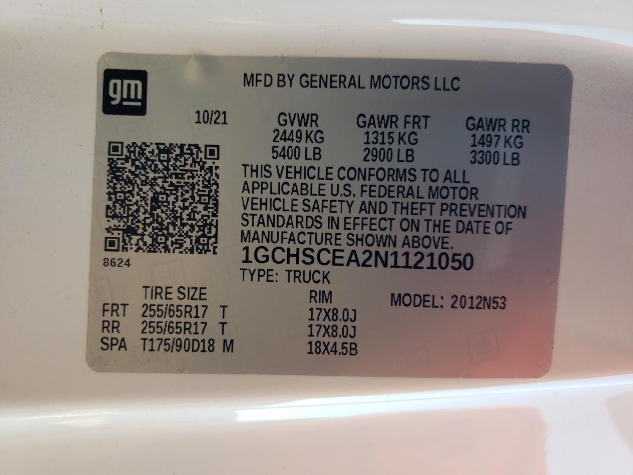 2022 Chevrolet Colorado Lt VIN: 1GCHSCEA2N1121050 Lot: 85117295