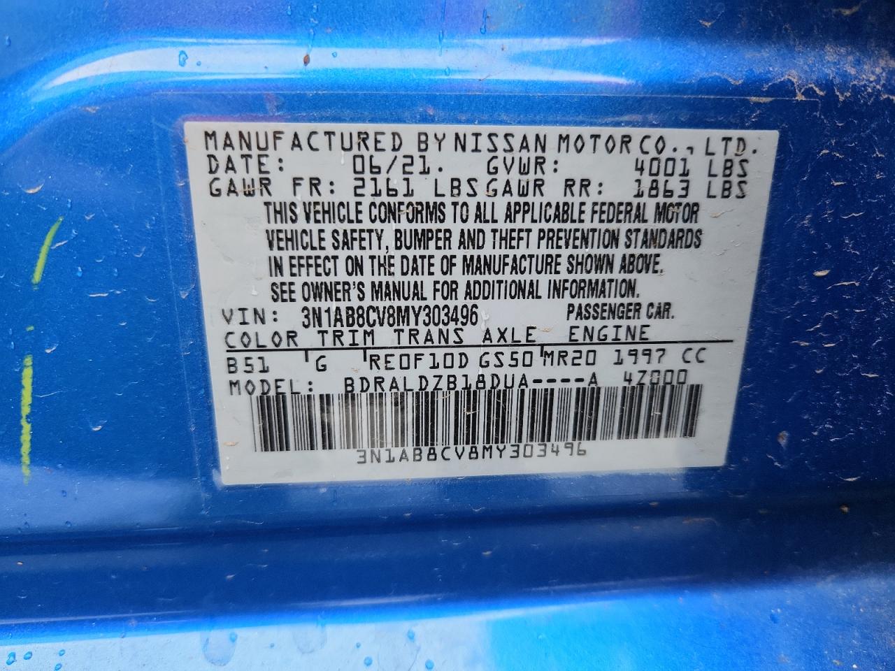 2021 Nissan Sentra Sv VIN: 3N1AB8CV8MY303496 Lot: 86328315