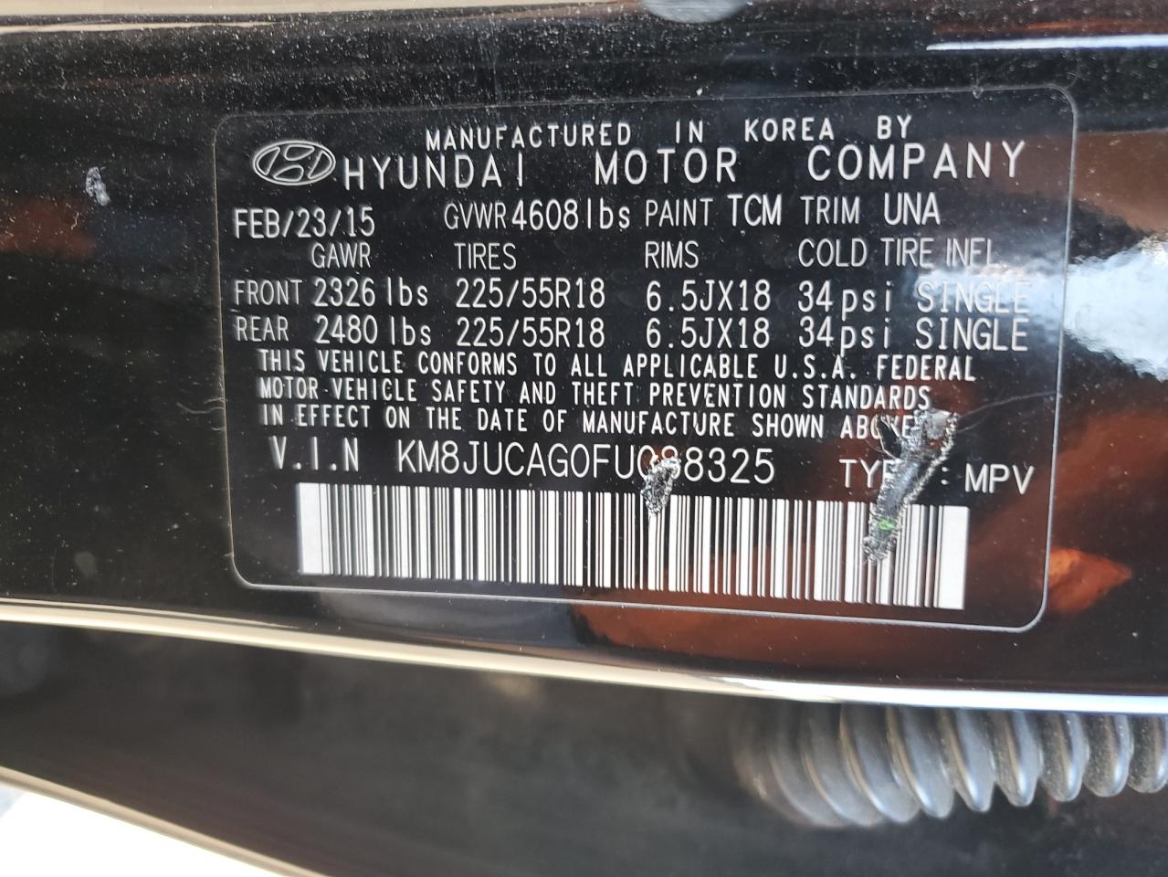 2015 Hyundai Tucson Limited VIN: KM8JUCAG0FU088325 Lot: 82262885