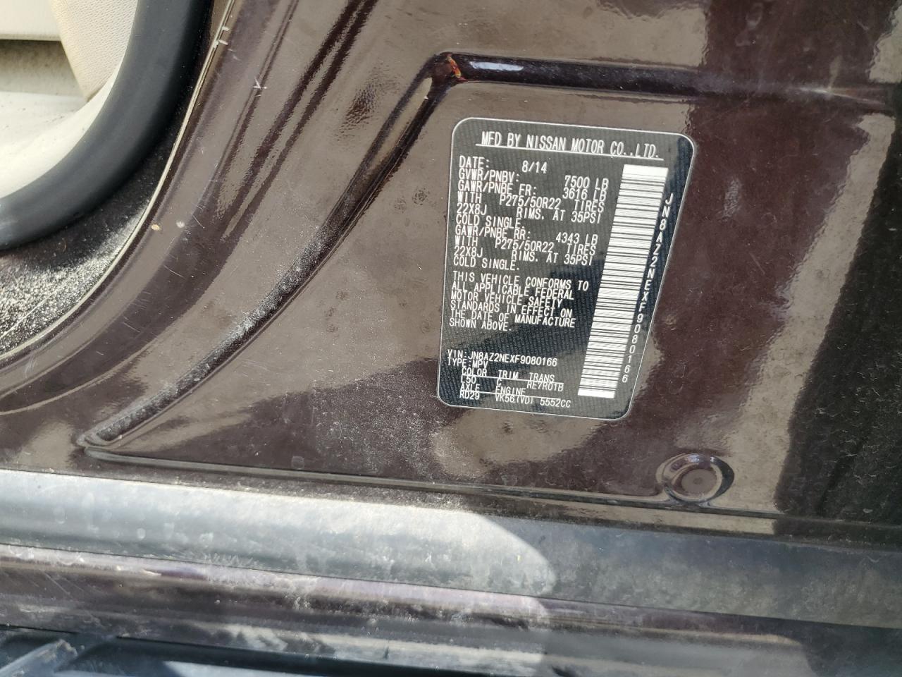 2015 Infiniti Qx80 VIN: JN8AZ2NEXF9080166 Lot: 85155385