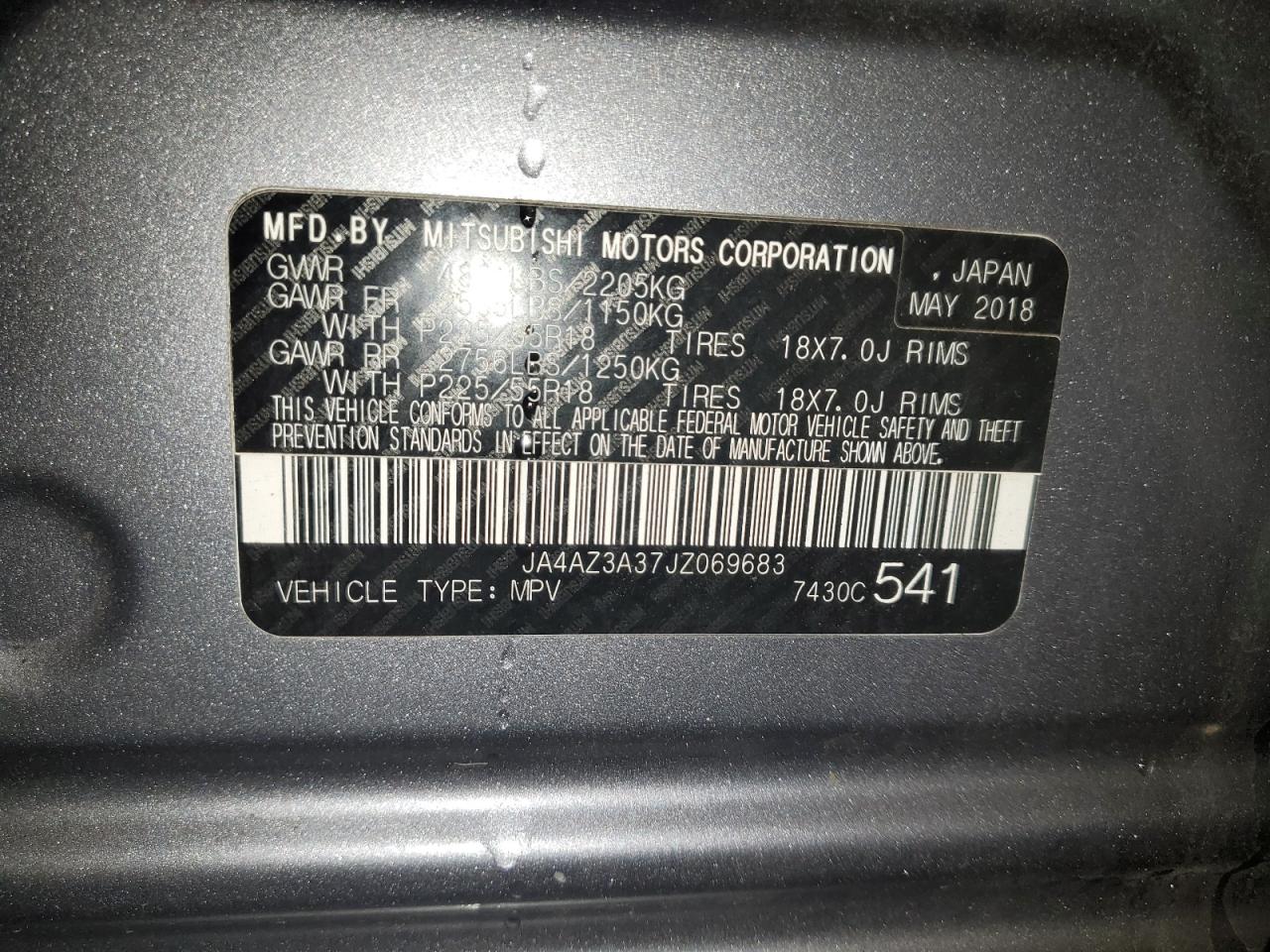 2018 Mitsubishi Outlander Se VIN: JA4AZ3A37JZ069683 Lot: 89841665