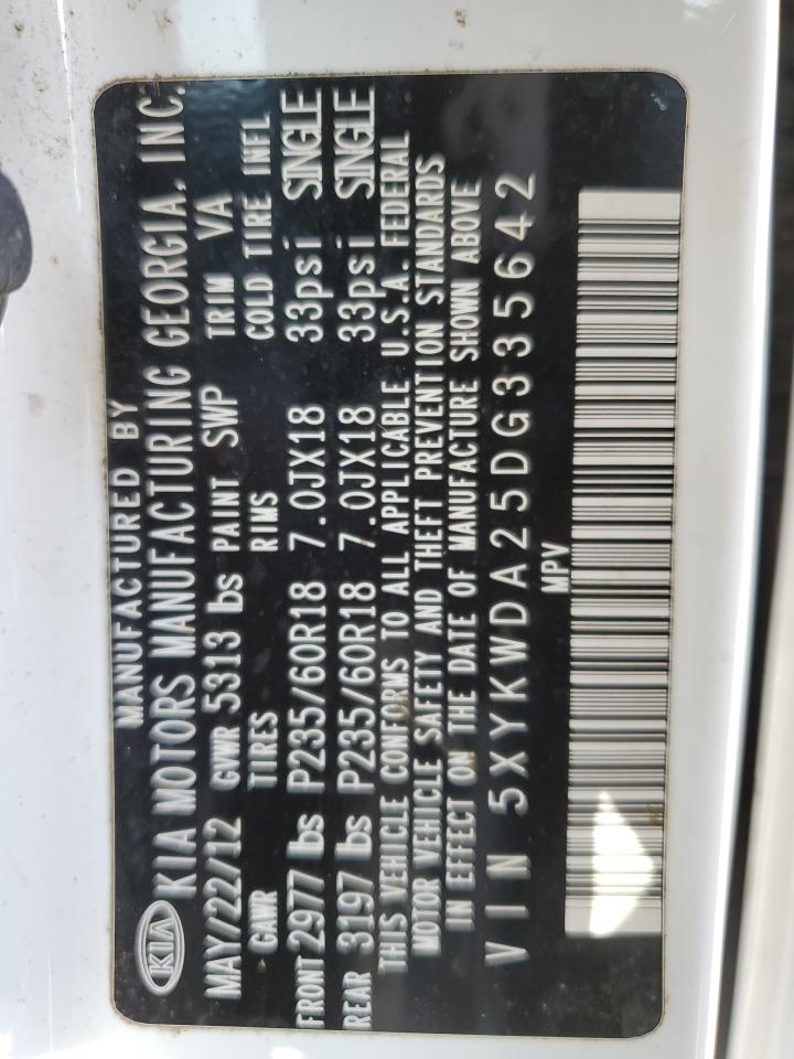 2013 Kia Sorento Sx VIN: 5XYKWDA25DG335642 Lot: 85130515