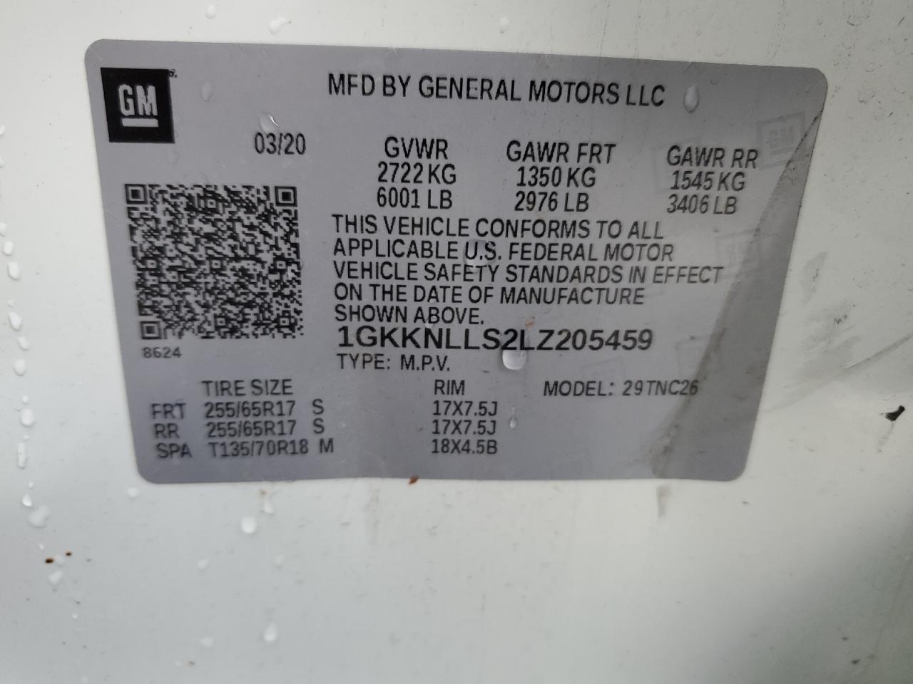 2020 GMC Acadia At4 VIN: 1GKKNLLS2LZ205459 Lot: 89824315