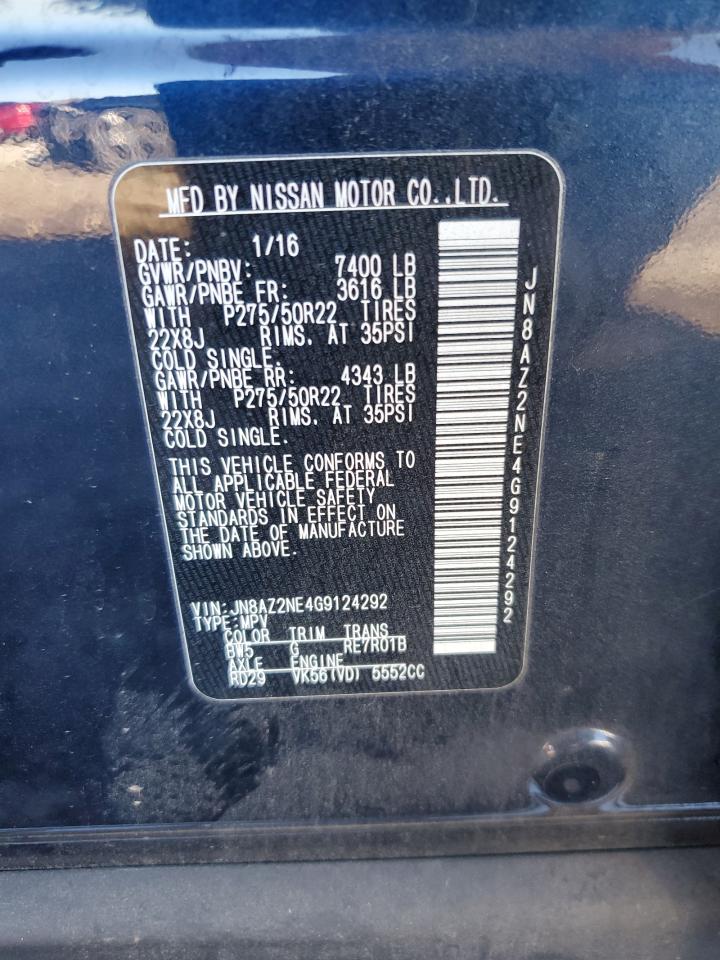 2016 Infiniti Qx80 VIN: JN8AZ2NE4G9124292 Lot: 82274455