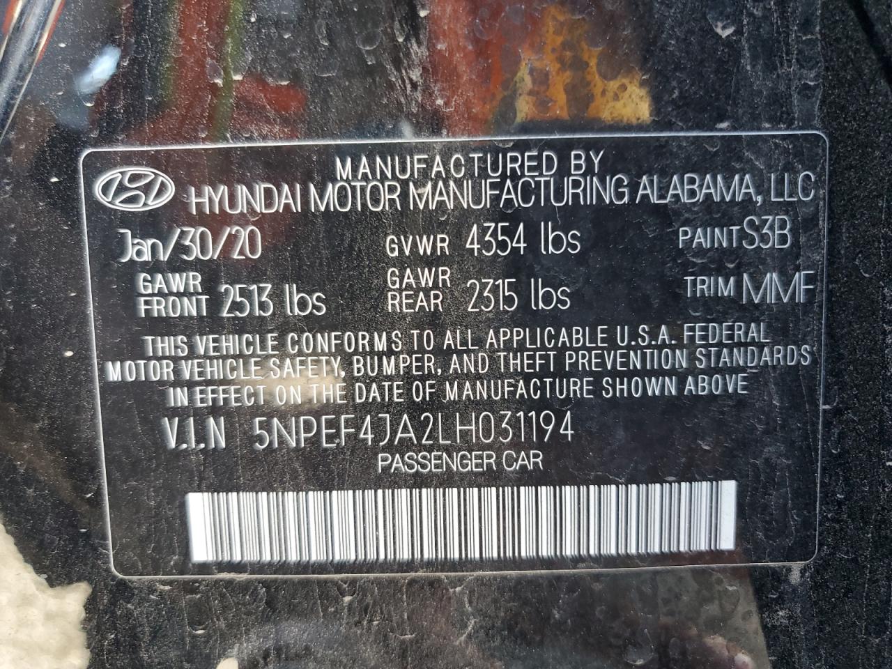 2020 Hyundai Sonata Sel VIN: 5NPEF4JA2LH031194 Lot: 82655735