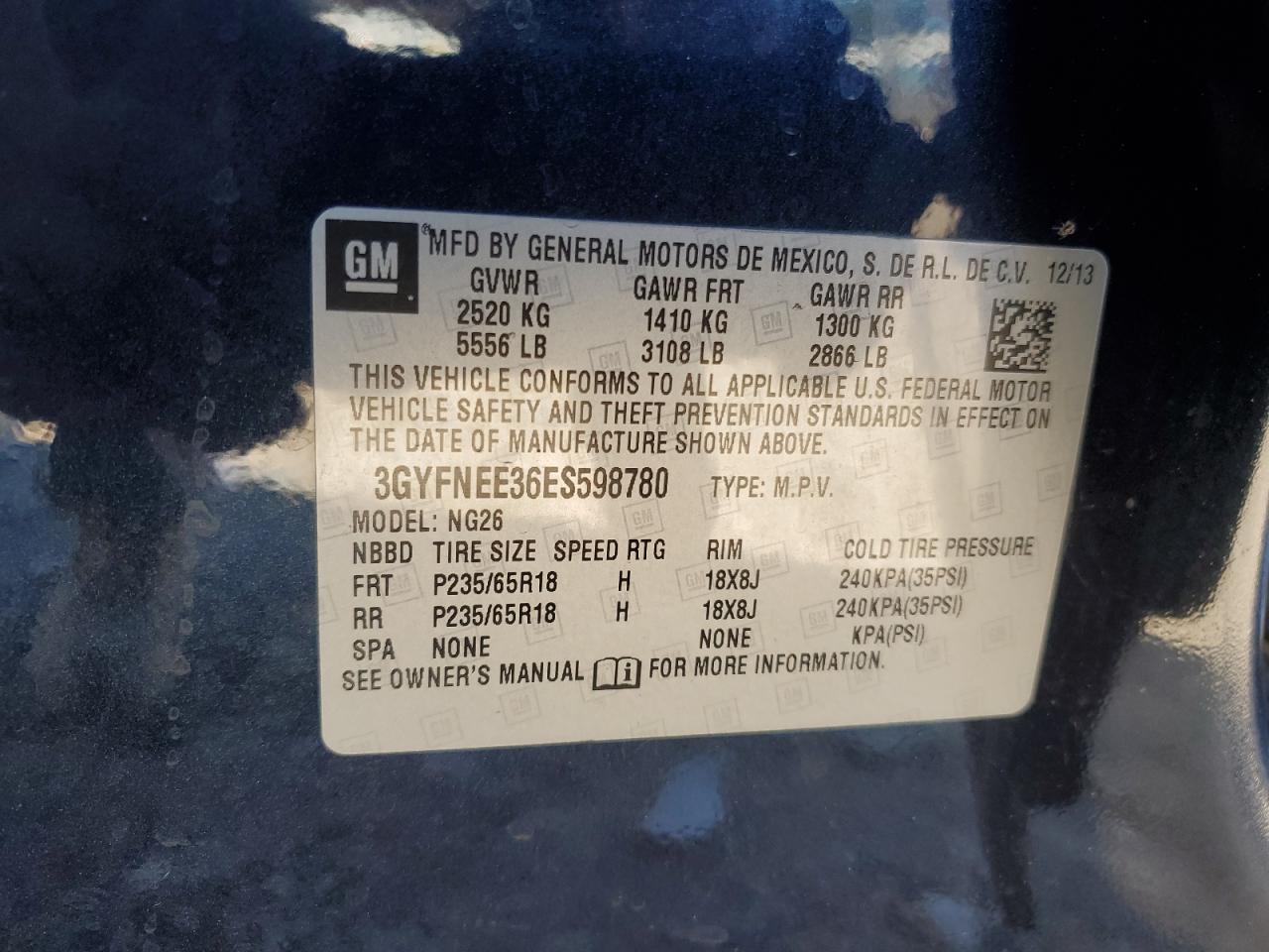 2014 Cadillac Srx Luxury Collection VIN: 3GYFNEE36ES598780 Lot: 86687035