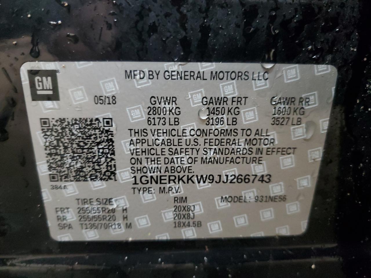 2018 Chevrolet Traverse Premier VIN: 1GNERKKW9JJ266743 Lot: 61549725