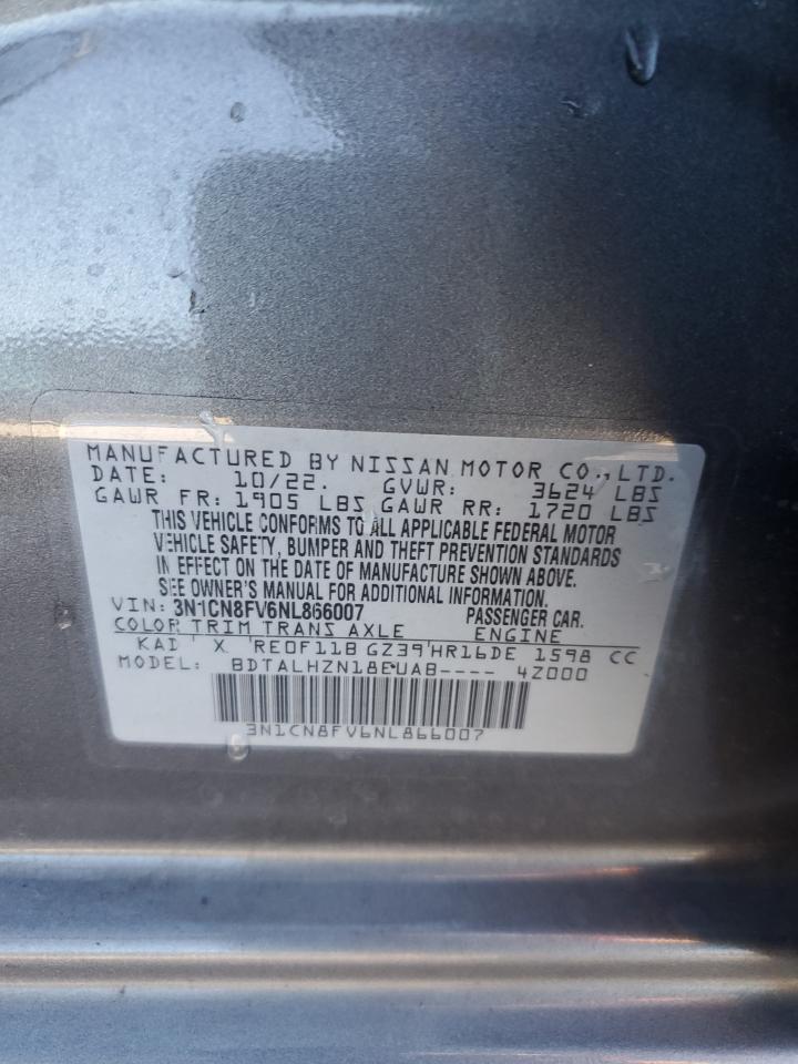 2022 Nissan Versa Sr VIN: 3N1CN8FV6NL866007 Lot: 90809895