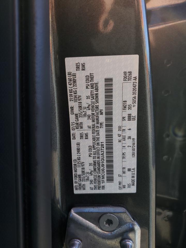 2016 Ford Escape Titanium VIN: 1FMCU0J91GUA37281 Lot: 85848855