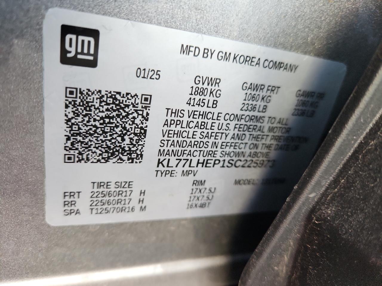 2025 Chevrolet Trax 1Lt VIN: KL77LHEP1SC225973 Lot: 89538905