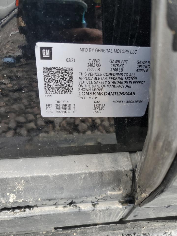 2021 Chevrolet Tahoe K1500 Lt VIN: 1GNSKNKD4MR268445 Lot: 85571235