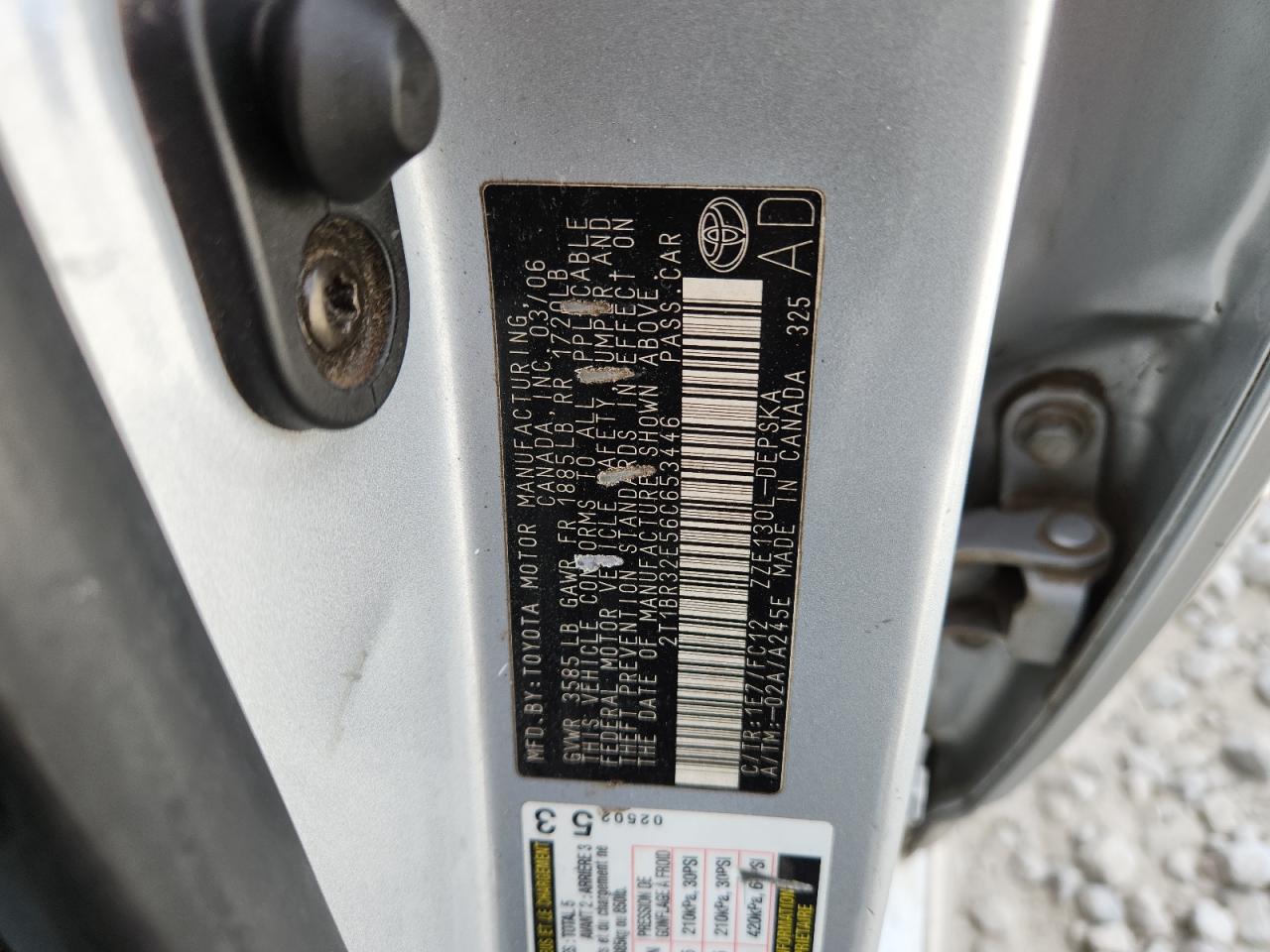 2006 Toyota Corolla Ce VIN: 2T1BR32E56C653446 Lot: 84931985