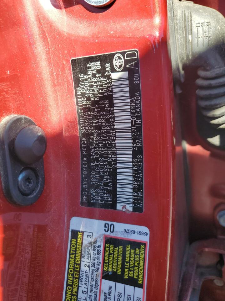 2016 Toyota Corolla L VIN: 2T1BURHEXGC629914 Lot: 85763495