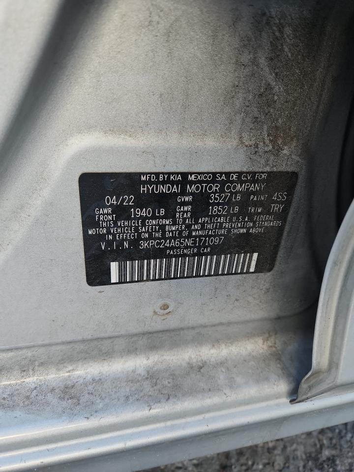 2022 Hyundai Accent Se VIN: 3KPC24A65NE171097 Lot: 85896295