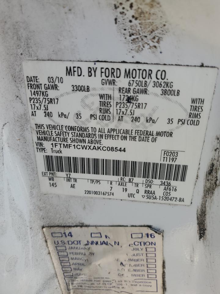 2010 Ford F150 VIN: 1FTMF1CWXAKC08544 Lot: 55576805