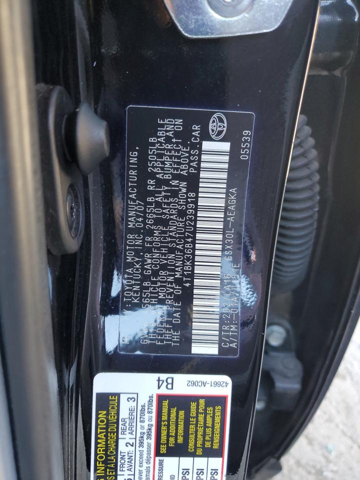 2007 Toyota Avalon Xl VIN: 4T1BK36B47U239918 Lot: 90539655