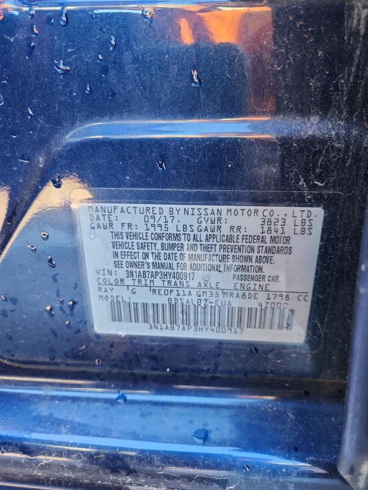 2017 Nissan Sentra S VIN: 3N1AB7AP3HY400917 Lot: 85279705