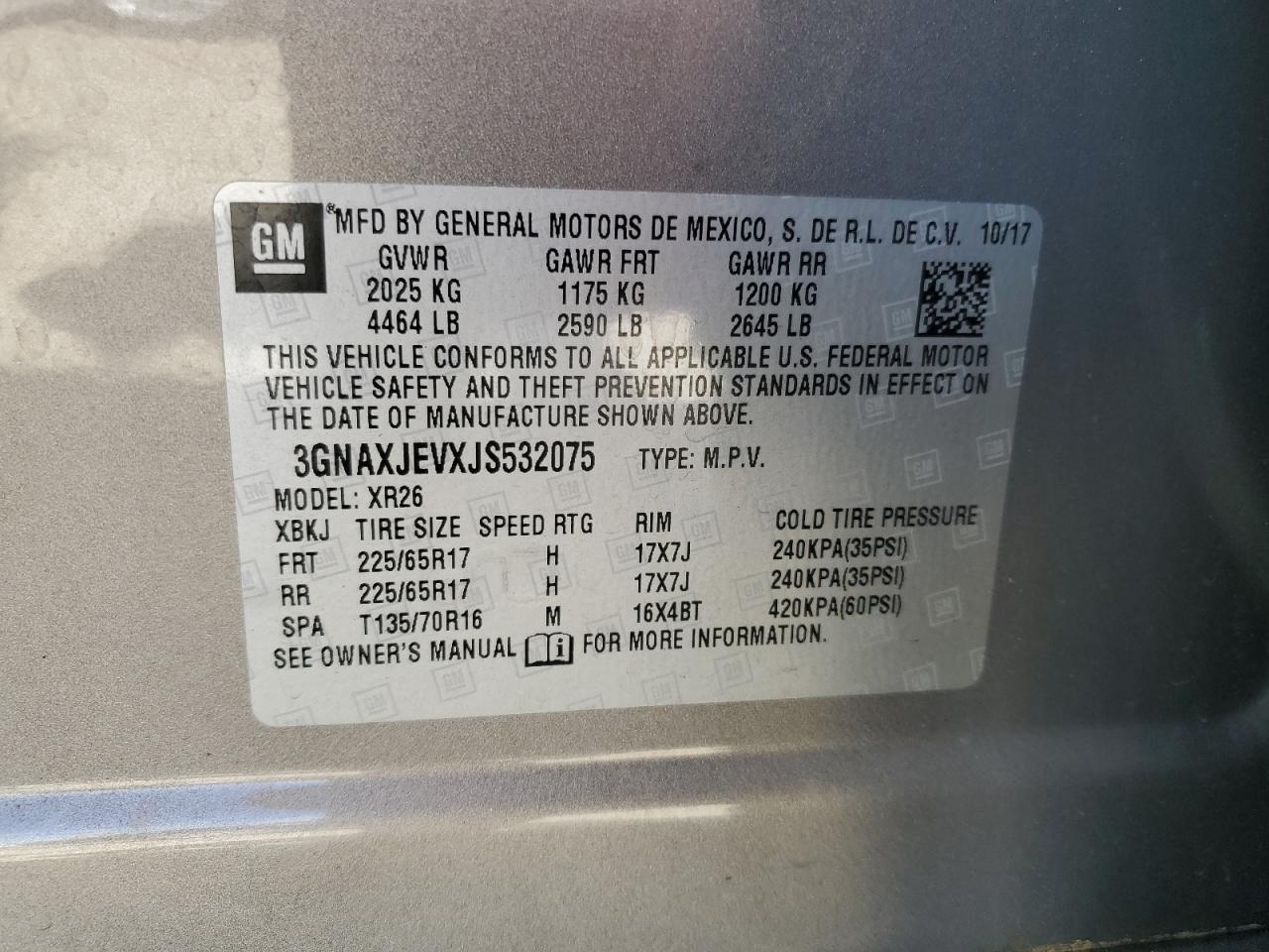 2018 Chevrolet Equinox Lt VIN: 3GNAXJEVXJS532075 Lot: 82318485