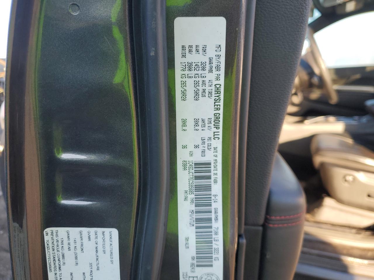 2014 Dodge Durango R/T VIN: 1C4SDJCT7EC595685 Lot: 89856685