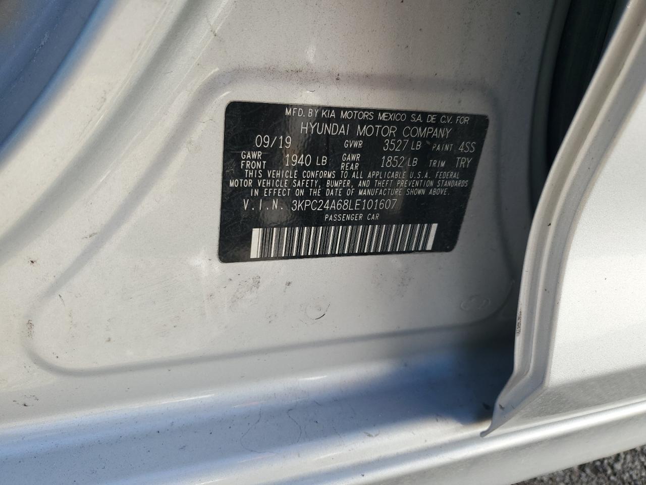 2020 Hyundai Accent Se VIN: 3KPC24A68LE101607 Lot: 87053845