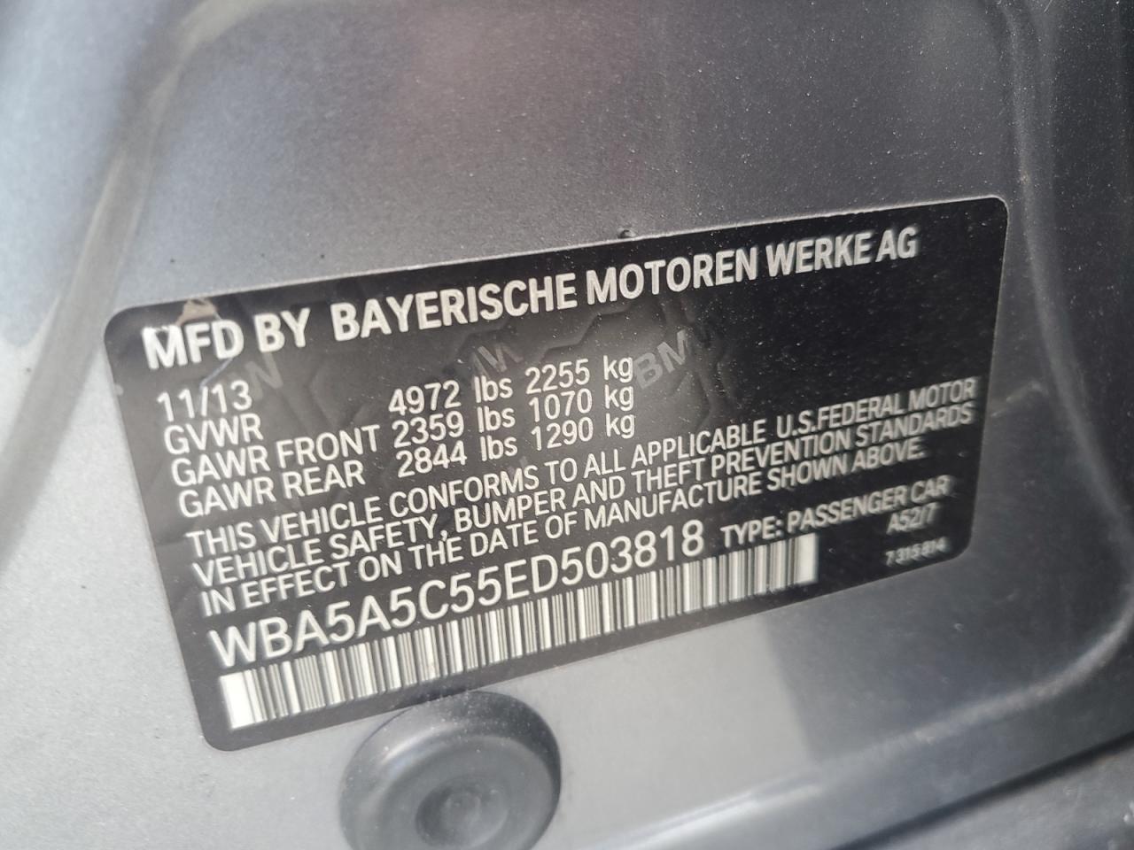 2014 BMW 528 I VIN: WBA5A5C55ED503818 Lot: 86694425