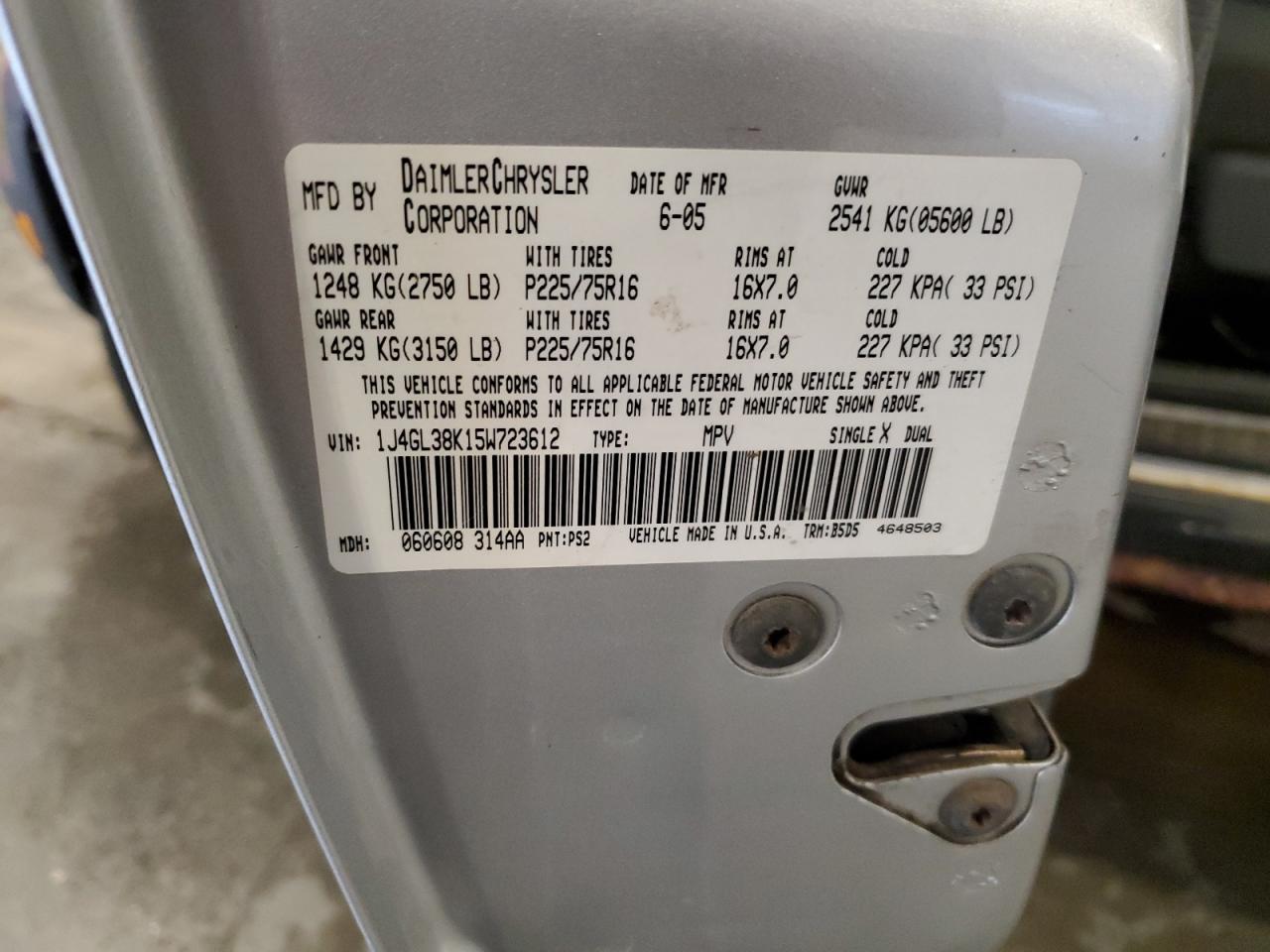 2005 Jeep Liberty Renegade VIN: 1J4GL38K15W723612 Lot: 82289015