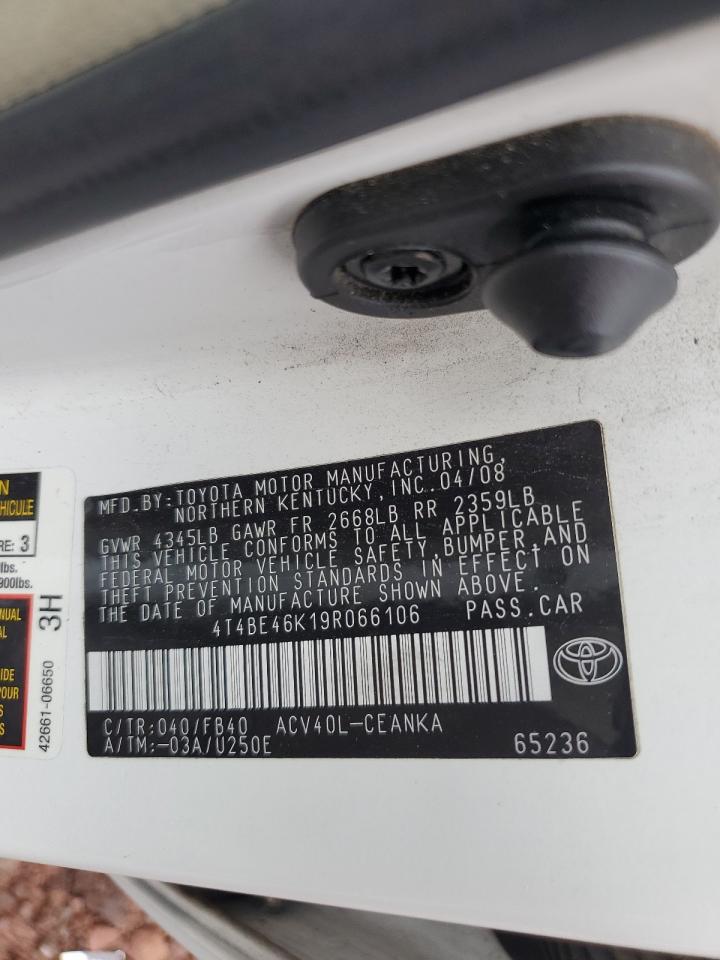 2009 Toyota Camry Base VIN: 4T4BE46K19R066106 Lot: 82405495