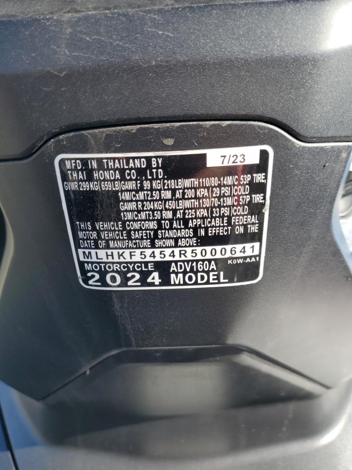 2024 Honda Adv160 A VIN: MLHKF5454R5000641 Lot: 87411525