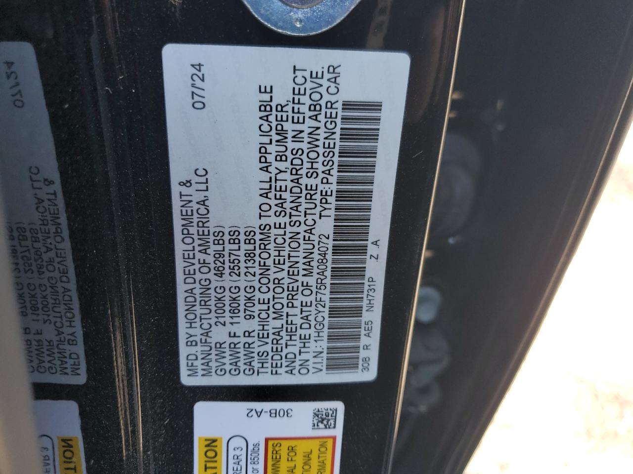 2024 Honda Accord Hybrid Sport-L VIN: 1HGCY2F75RA084072 Lot: 86462235