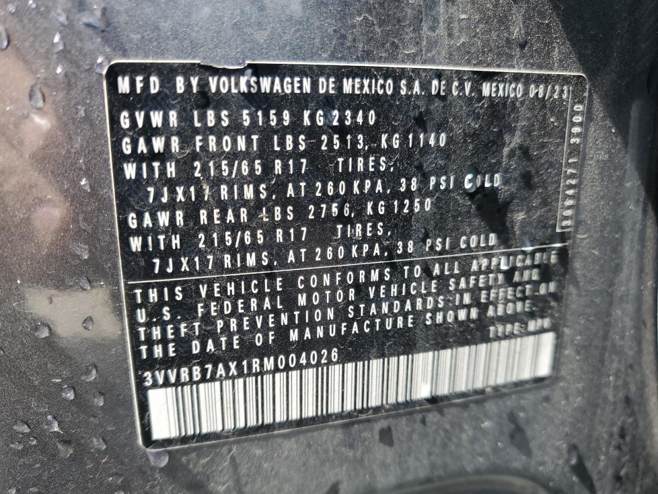 2024 Volkswagen Tiguan S VIN: 3VVRB7AX1RM004026 Lot: 85853655