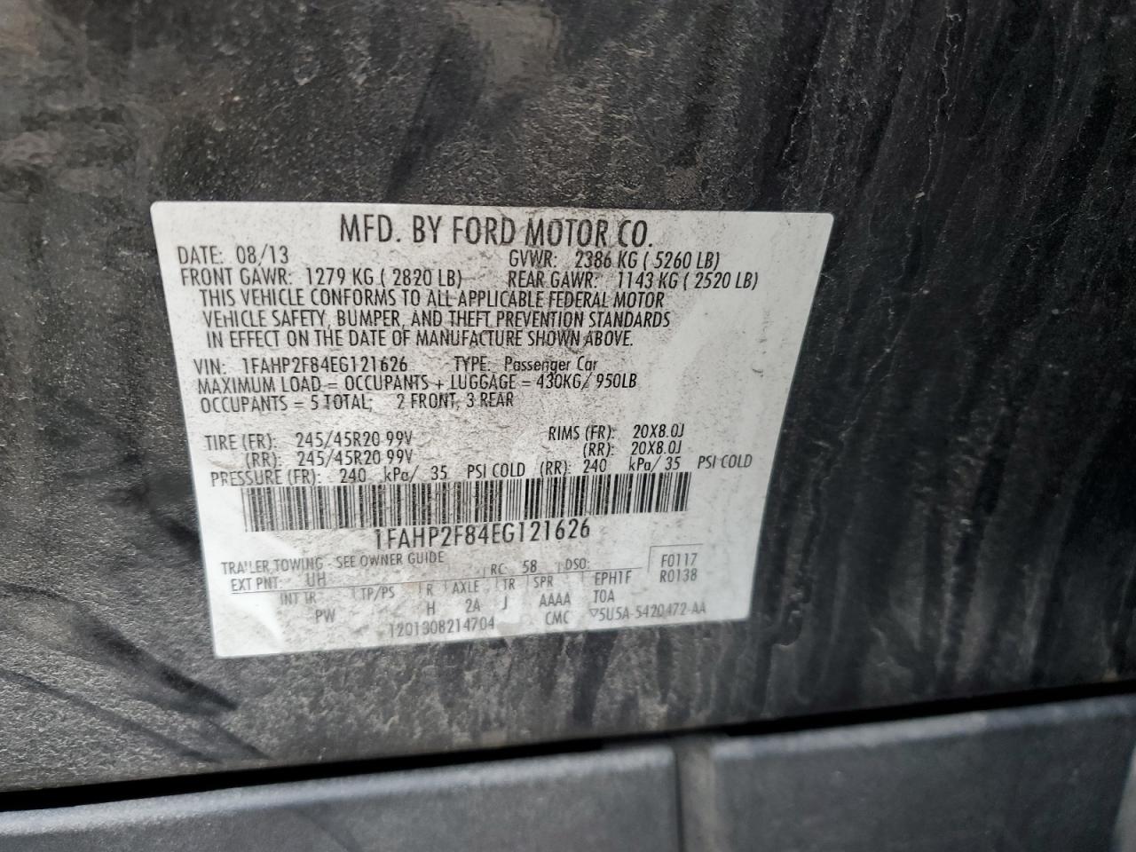 2014 Ford Taurus Limited VIN: 1FAHP2F84EG121626 Lot: 85833345