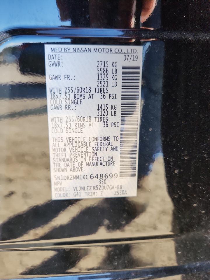 2019 Nissan Pathfinder S VIN: 5N1DR2MM1KC648699 Lot: 85578805