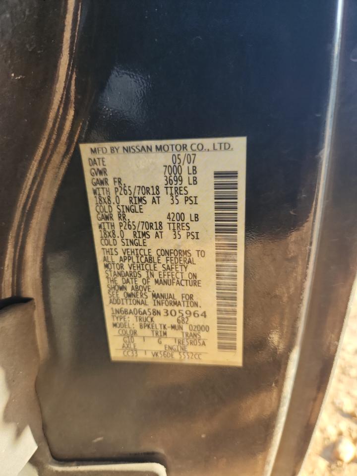 2008 Nissan Titan Xe VIN: 1N6BA06A58N305964 Lot: 84790605
