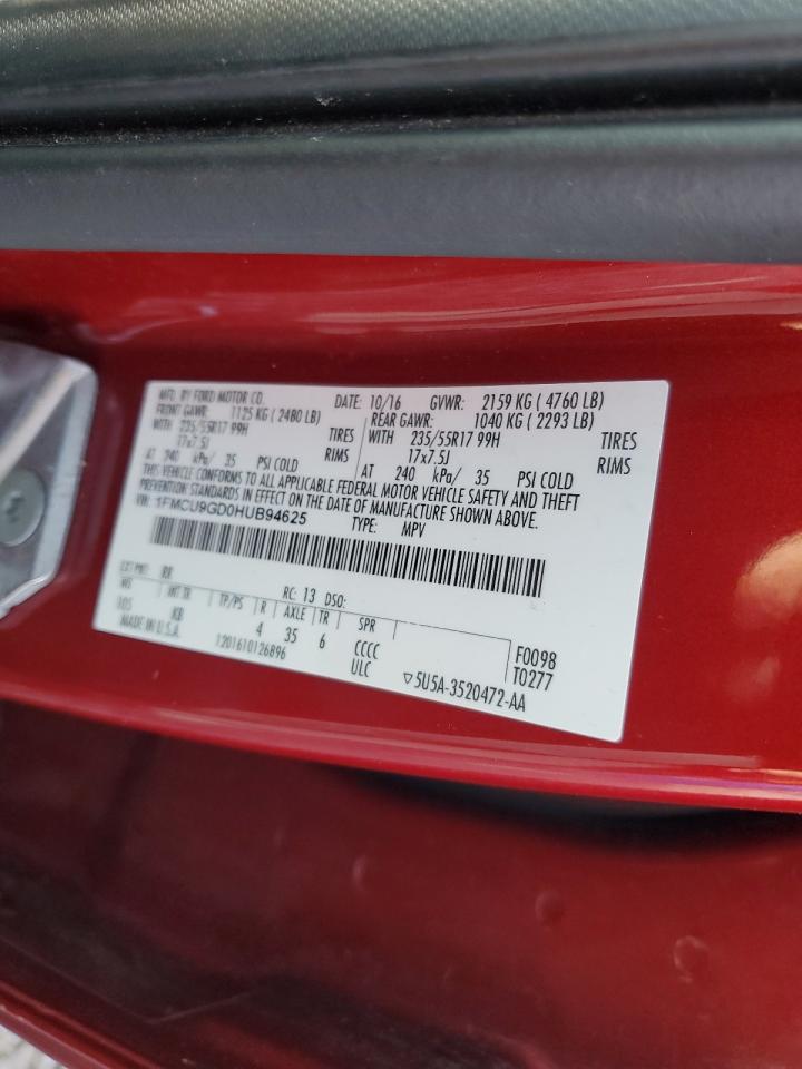 2017 Ford Escape Se VIN: 1FMCU9GD0HUB94625 Lot: 90668915