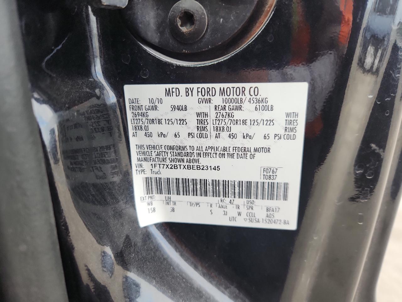 2011 Ford F250 Super Duty VIN: 1FT7X2BTXBEB23145 Lot: 81880655