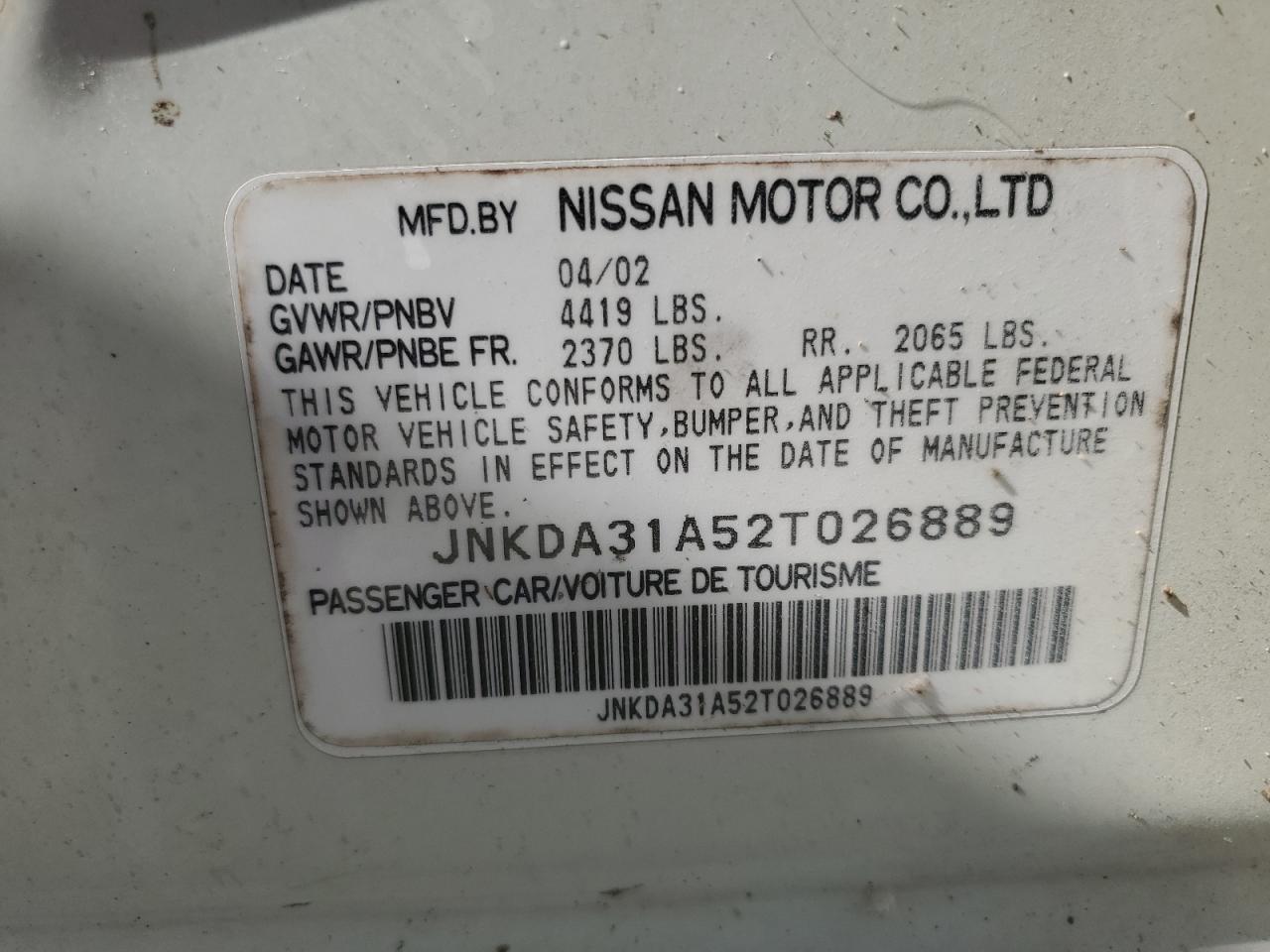 2002 Infiniti I35 VIN: JNKDA31A52T026889 Lot: 90062005