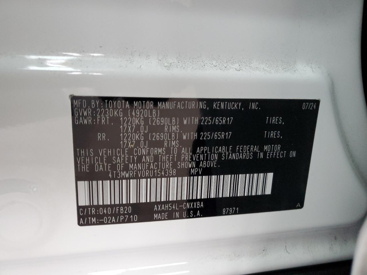 2024 Toyota Rav4 Le VIN: 4T3MWRFV0RU154398 Lot: 86455535