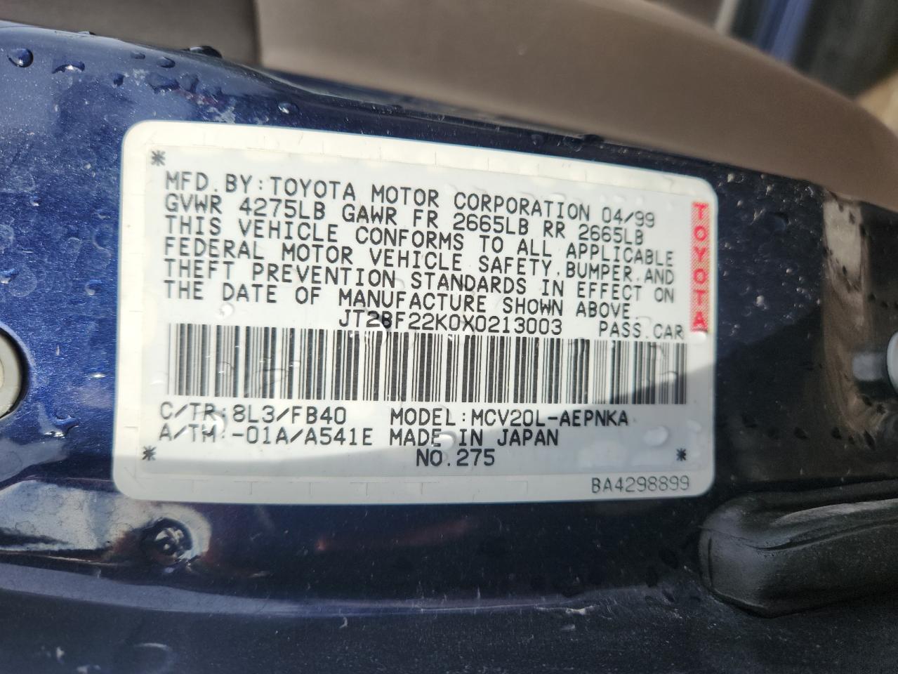 1999 Toyota Camry Le VIN: JT2BF22K0X0213003 Lot: 90457255