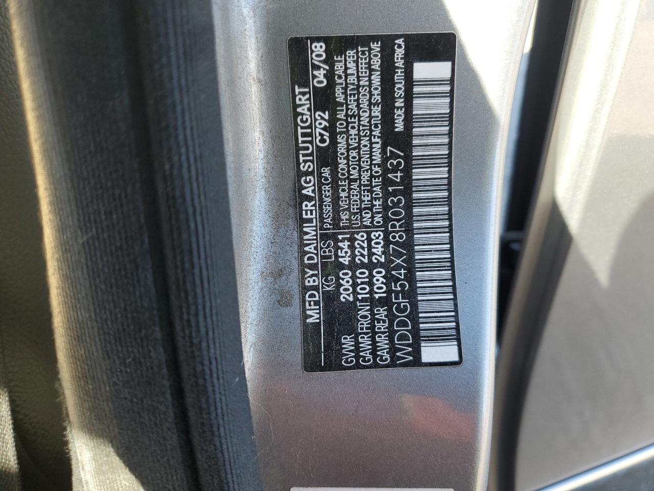 2008 Mercedes-Benz C 300 VIN: WDDGF54X78R031437 Lot: 82706625