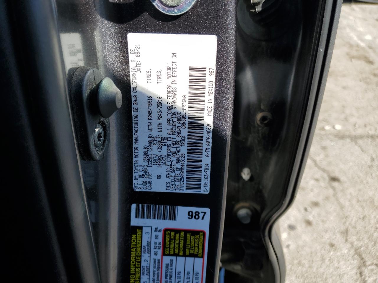 2021 Toyota Tacoma Double Cab VIN: 3TMCZ5AN0MM445125 Lot: 82316495