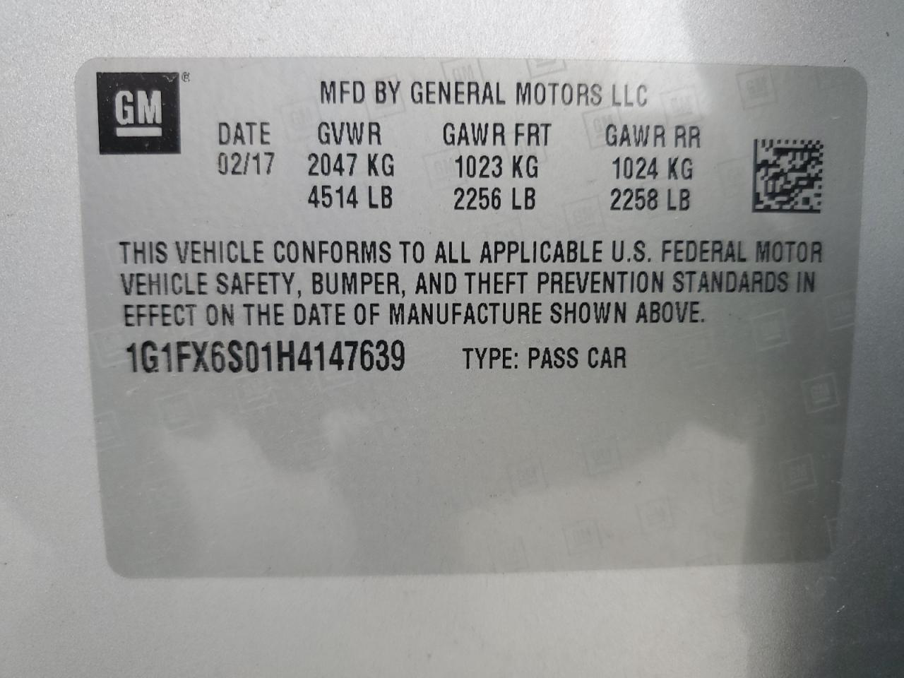 2017 Chevrolet Bolt Ev Premier VIN: 1G1FX6S01H4147639 Lot: 85179875