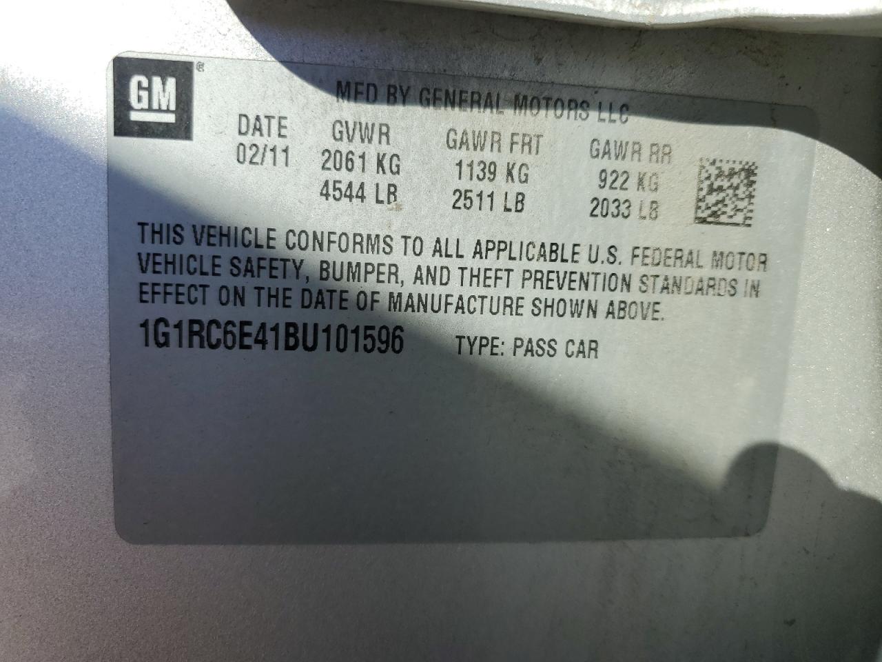 2011 Chevrolet Volt VIN: 1G1RC6E41BU101596 Lot: 82445705